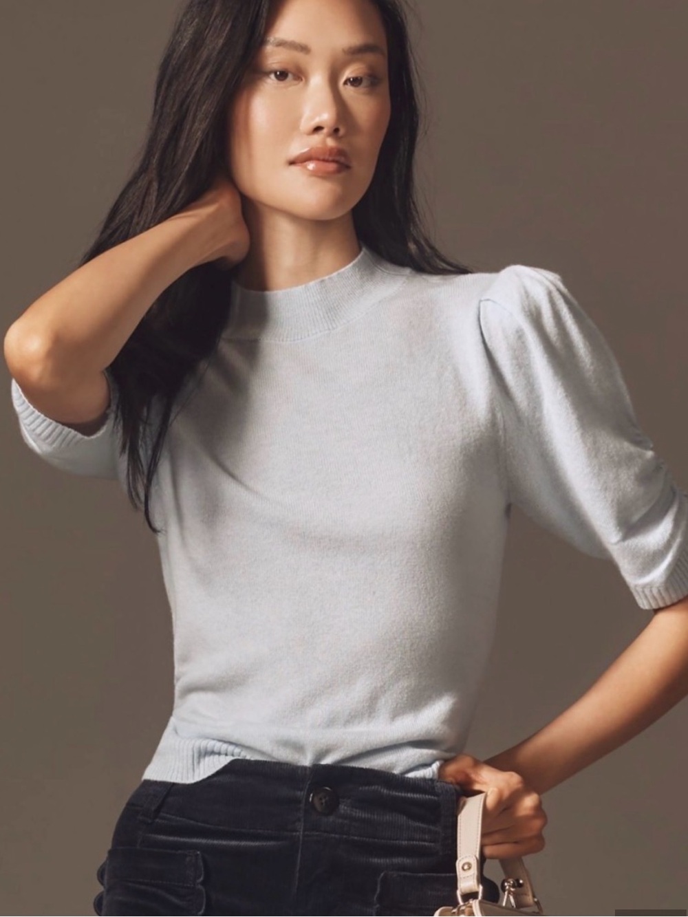 Anthropologie Powder Blue Puff-Sleeve Knit Top - Picture 1 of 6